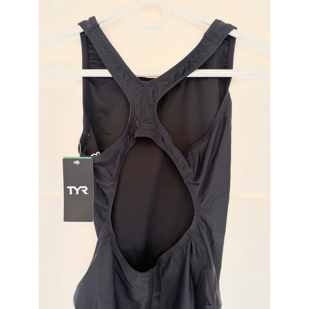 TYR Solid Maxfit Black One Piece Swimsuit Womens 36 L Athletic Swimwear - Picture 7 of 9